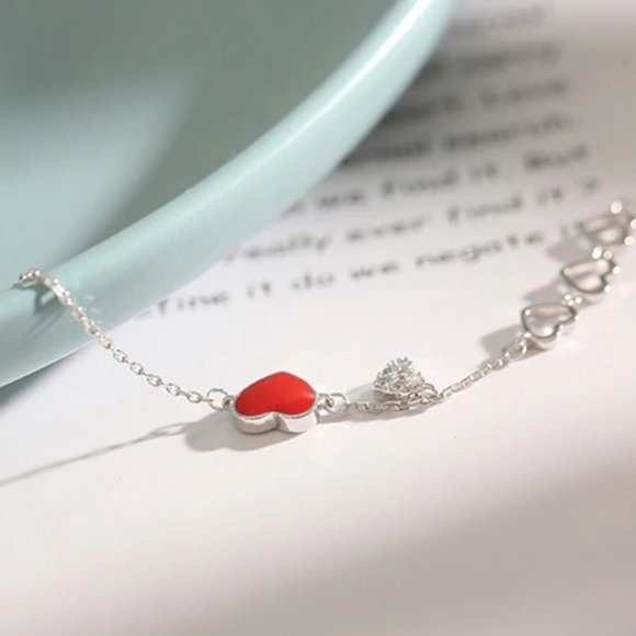 DIAMORE Bracciale Cuori Con Diamante (0.02 Ct.) In Argento 925 - Gioiello Femminile Fatto A Mano, Regalo Elegante E Senza Tempo